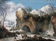 Francesco Francia Paysage montagneux sous la neige avec diligence oil painting